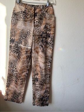 Vintage Leopard print pants with brown, black, and beige tones.